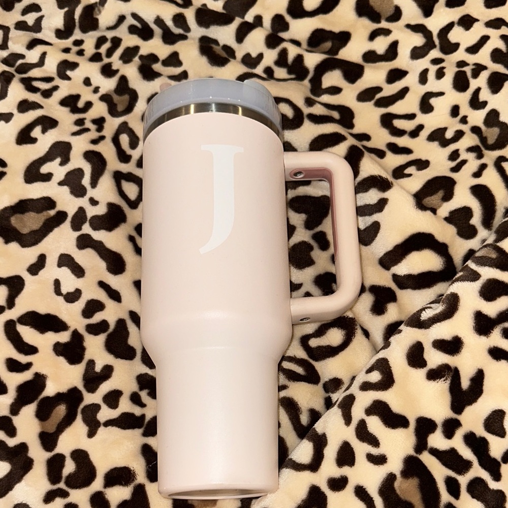 Pink Insulated Travel Mug with Initial J